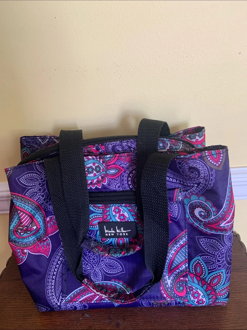 Nicole Miller  Purple Paisley Insulated Lunch Bag - Stylish Multi Pockets